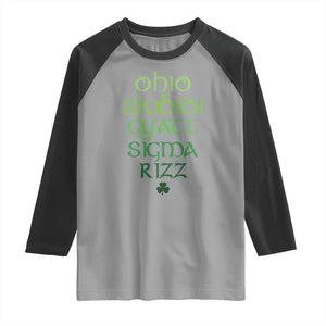 Funny Ohio Skibidi Gyatt Sigma Rizz St Patrick's Day Raglan Shirt Shamrock TS11 Sport Gray Black Print Your Wear