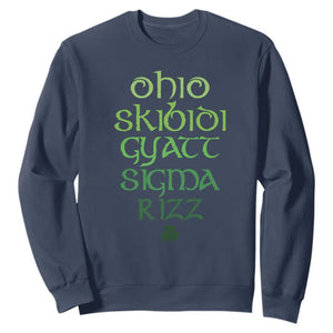 Funny Ohio Skibidi Gyatt Sigma Rizz St Patrick's Day Sweatshirt Shamrock TS11 Navy Print Your Wear