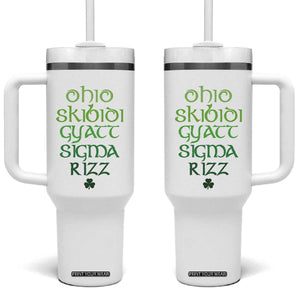 Funny Ohio Skibidi Gyatt Sigma Rizz St Patrick's Day Tumbler With Handle Shamrock TS11 One Size: 40 oz White Print Your Wear