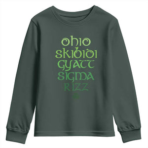 Funny Ohio Skibidi Gyatt Sigma Rizz St Patrick's Day Youth Sweatshirt Shamrock TS11 Dark Forest Green Print Your Wear