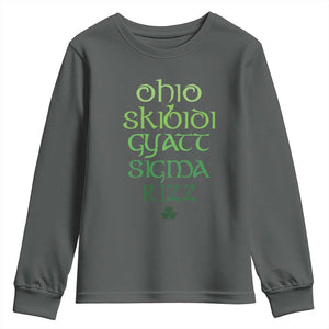 Funny Ohio Skibidi Gyatt Sigma Rizz St Patrick's Day Youth Sweatshirt Shamrock TS11 Dark Heather Print Your Wear