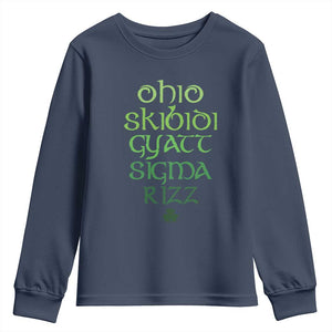 Funny Ohio Skibidi Gyatt Sigma Rizz St Patrick's Day Youth Sweatshirt Shamrock TS11 Navy Print Your Wear