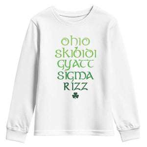 Funny Ohio Skibidi Gyatt Sigma Rizz St Patrick's Day Youth Sweatshirt Shamrock TS11 White Print Your Wear