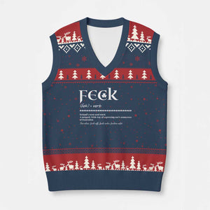 Funny Irish Pride V-Neck Knit Sweater Vest Feck Definition Shamrocks St Patrick's Day TS11 Navy Red Print Your Wear