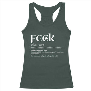 Funny Irish Pride Racerback Tank Top Feck Definition Shamrocks St Patrick's Day TS11 Dark Forest Green Print Your Wear