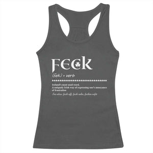 Funny Irish Pride Racerback Tank Top Feck Definition Shamrocks St Patrick's Day TS11 Dark Heather Print Your Wear