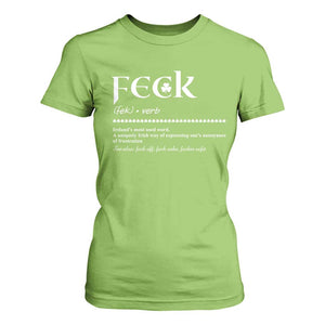 Funny Irish Pride T Shirt For Women Feck Definition Shamrocks St Patrick's Day TS11 Lime Print Your Wear