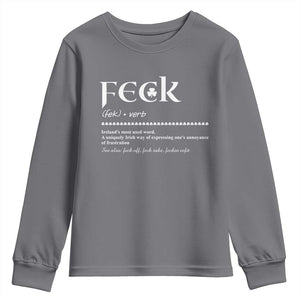 Funny Irish Pride Youth Sweatshirt Feck Definition Shamrocks St Patrick's Day TS11 Charcoal Print Your Wear