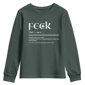 Funny Irish Pride Youth Sweatshirt Feck Definition Shamrocks St Patrick's Day TS11 Dark Forest Green Print Your Wear