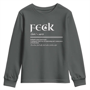Funny Irish Pride Youth Sweatshirt Feck Definition Shamrocks St Patrick's Day TS11 Dark Heather Print Your Wear