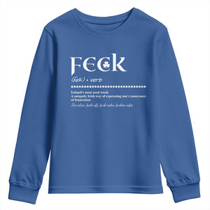 Funny Irish Pride Youth Sweatshirt Feck Definition Shamrocks St Patrick's Day TS11 Royal Blue Print Your Wear