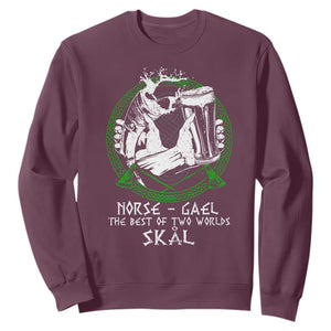Funny Norse Gael The Best Of Two Worlds Skal Sweatshirt Irish Viking Beer TS11 Maroon Print Your Wear