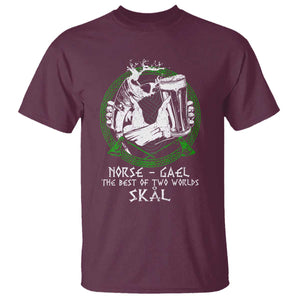 Funny Norse Gael T Shirt - The Best Of Two Worlds Skal Irish Viking Beer Heritage Humor Tee TS11 Maroon Print Your Wear