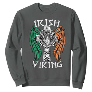 Irish Viking Sweatshirt Vintage Shamrock Celtic Viking Skull TS11 Dark Heather Print Your Wear