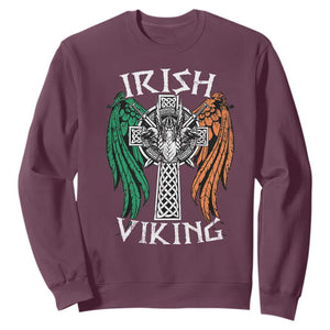Irish Viking Sweatshirt Vintage Shamrock Celtic Viking Skull TS11 Maroon Print Your Wear