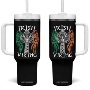 Irish Viking Tumbler With Handle Vintage Shamrock Celtic Viking Skull TS11 One Size: 40 oz Black Print Your Wear