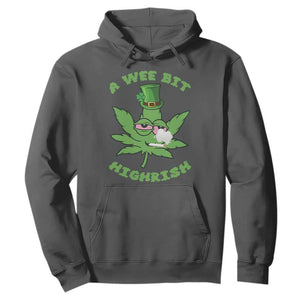 Funny St Patrick's Day Cannabis Weed Hoodie A Wee Bit Highrish Shamrock TS11 Dark Heather Print Your Wear