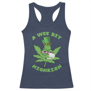 Funny St Patrick's Day Cannabis Weed Racerback Tank Top A Wee Bit Highrish Shamrock TS11 Navy Print Your Wear