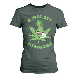 Funny St Patrick's Day Cannabis Weed T Shirt For Women A Wee Bit Highrish Shamrock TS11 Dark Forest Green Print Your Wear