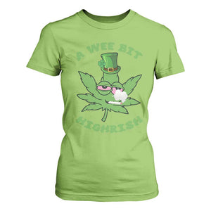 Funny St Patrick's Day Cannabis Weed T Shirt For Women A Wee Bit Highrish Shamrock TS11 Lime Print Your Wear