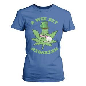 Funny St Patrick's Day Cannabis Weed T Shirt For Women A Wee Bit Highrish Shamrock TS11 Royal Blue Print Your Wear