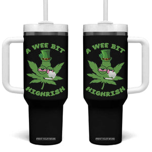 Funny St Patrick's Day Cannabis Weed Tumbler With Handle A Wee Bit Highrish Shamrock TS11 One Size: 40 oz Black Print Your Wear