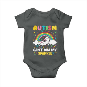 Funny Autism Can't Dim My Sparkle Baby Onesie Autism Awareness Unicorn Rainbow TS11 Dark Heather Print Your Wear