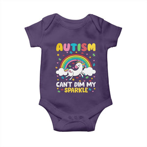 Funny Autism Can't Dim My Sparkle Baby Onesie Autism Awareness Unicorn Rainbow TS11 Purple Print Your Wear