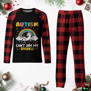 Funny Autism Can't Dim My Sparkle Plaid Pajama Set Autism Awareness Unicorn Rainbow TS11 Buffalo Plaid Print Your Wear