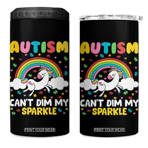 Funny Autism Can't Dim My Sparkle 4 in 1 Can Cooler Tumbler Autism Awareness Unicorn Rainbow TS11 One Size: 16 oz Black Print Your Wear