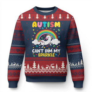 Funny Autism Can't Dim My Sparkle Ugly Christmas Sweater Autism Awareness Unicorn Rainbow TS11 Navy Red Print Your Wear