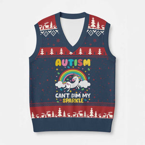 Funny Autism Can't Dim My Sparkle V-Neck Knit Sweater Vest Autism Awareness Unicorn Rainbow TS11 Navy Red Print Your Wear