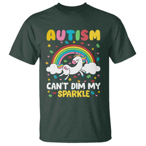 Funny Autism Can't Dim My Sparkle T Shirt Autism Awareness Unicorn Rainbow TS11 Dark Forest Green Print Your Wear