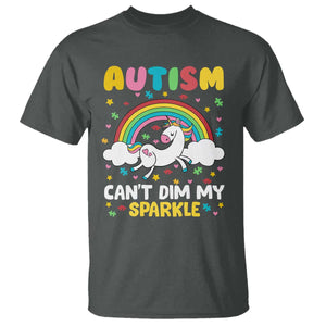 Funny Autism Can't Dim My Sparkle T Shirt Autism Awareness Unicorn Rainbow TS11 Dark Heather Print Your Wear
