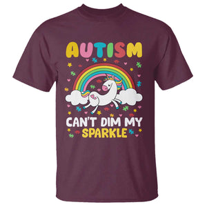 Funny Autism Can't Dim My Sparkle T Shirt Autism Awareness Unicorn Rainbow TS11 Maroon Print Your Wear