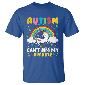Funny Autism Can't Dim My Sparkle T Shirt Autism Awareness Unicorn Rainbow TS11 Royal Blue Print Your Wear