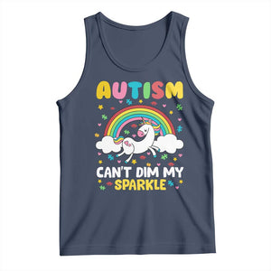 Funny Autism Can't Dim My Sparkle Tank Top Autism Awareness Unicorn Rainbow TS11 Navy Print Your Wear