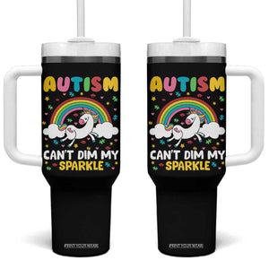 Funny Autism Can't Dim My Sparkle Tumbler With Handle Autism Awareness Unicorn Rainbow TS11 One Size: 40 oz Black Print Your Wear