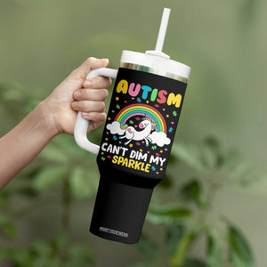 Funny Autism Can't Dim My Sparkle Tumbler With Handle Autism Awareness Unicorn Rainbow TS11 Print Your Wear