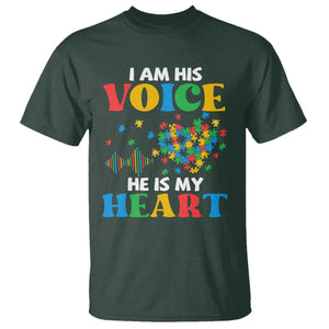 I Am His Voice He Is My Heart T Shirt Autism Awareness Puzzle Piece TS11 Dark Forest Green Print Your Wear