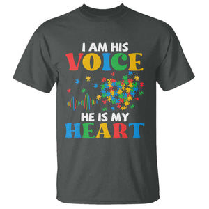 I Am His Voice He Is My Heart T Shirt Autism Awareness Puzzle Piece TS11 Dark Heather Print Your Wear
