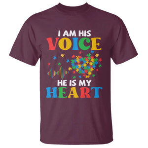 I Am His Voice He Is My Heart T Shirt Autism Awareness Puzzle Piece TS11 Maroon Print Your Wear