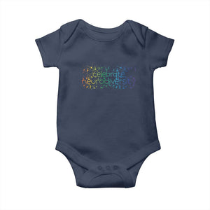 Celebrate Neurodiversity Baby Onesie Autism Awareness ASD ADHD Mental Health TS11 Navy Print Your Wear