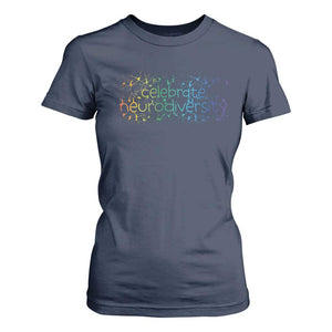Celebrate Neurodiversity T Shirt For Women Autism Awareness ASD ADHD Mental Health TS11 Navy Print Your Wear