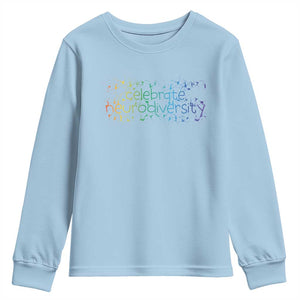 Celebrate Neurodiversity Youth Sweatshirt Autism Awareness ASD ADHD Mental Health TS11 Light Blue Print Your Wear