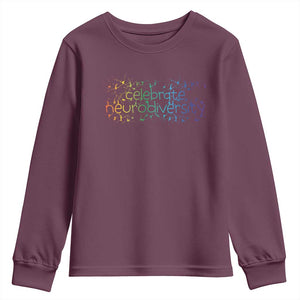 Celebrate Neurodiversity Youth Sweatshirt Autism Awareness ASD ADHD Mental Health TS11 Maroon Print Your Wear