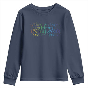 Celebrate Neurodiversity Youth Sweatshirt Autism Awareness ASD ADHD Mental Health TS11 Navy Print Your Wear