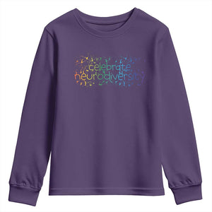 Celebrate Neurodiversity Youth Sweatshirt Autism Awareness ASD ADHD Mental Health TS11 Purple Print Your Wear
