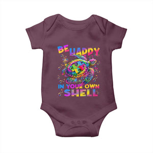 Funny Autism Awareness Be Happy In Your Own Shell Baby Onesie Rainbow Puzzle Turtle TS11 Maroon Print Your Wear