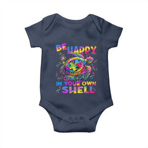 Funny Autism Awareness Be Happy In Your Own Shell Baby Onesie Rainbow Puzzle Turtle TS11 Navy Print Your Wear